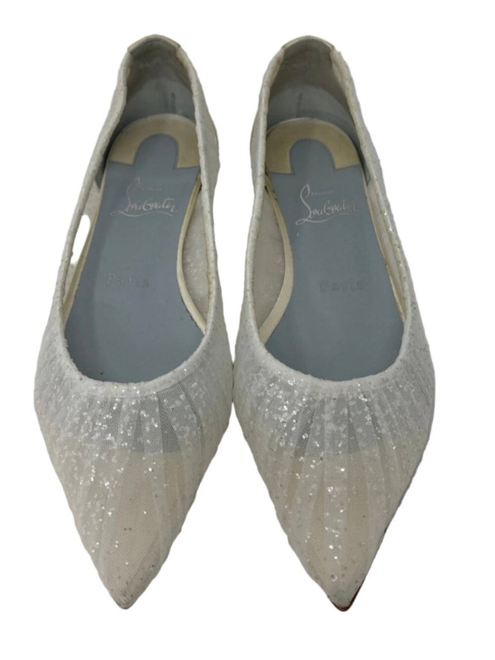 Christian Louboutin Kate Draperia Ballet Flats In Glittered Tulle Sz-38